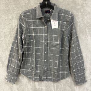Untuckit Flannel Shirt Women’s 2 Gray Plaid Button Up Cotton‎ New XS Long Sleeve